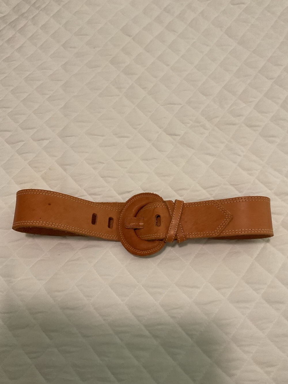 Vintage Women’s Robbie Nelson Wide Tan Leather Belt with Round Buckle size M/L